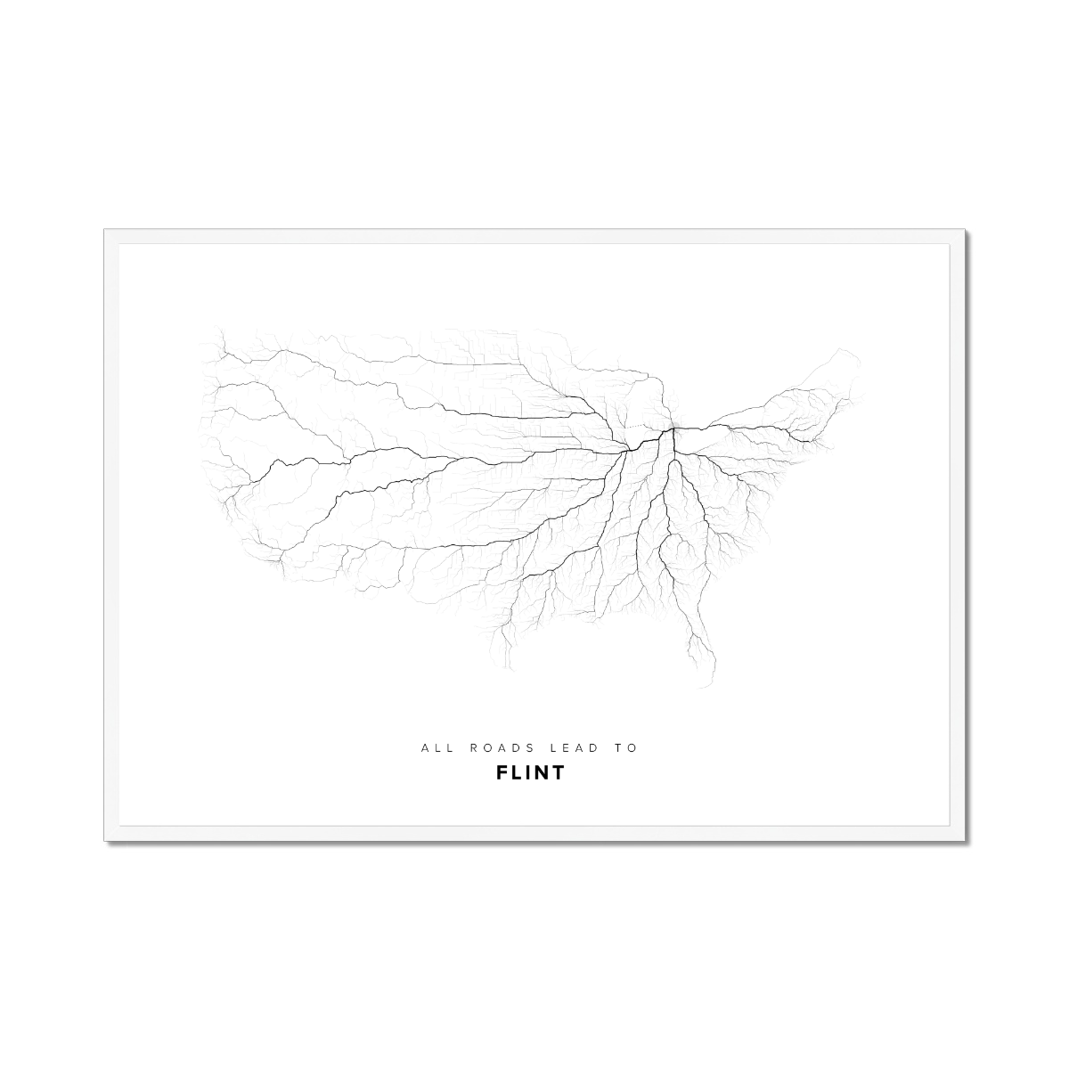 All roads lead to Flint (United States of America) Fine Art Map Print