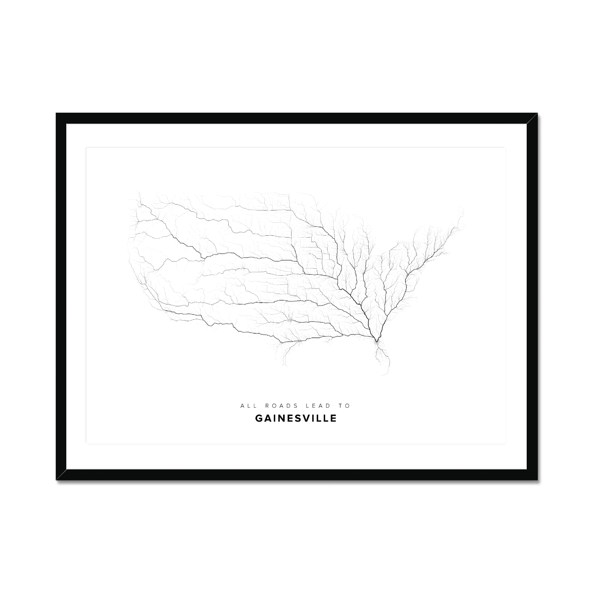 All roads lead to Gainesville (United States of America) Fine Art Map Print