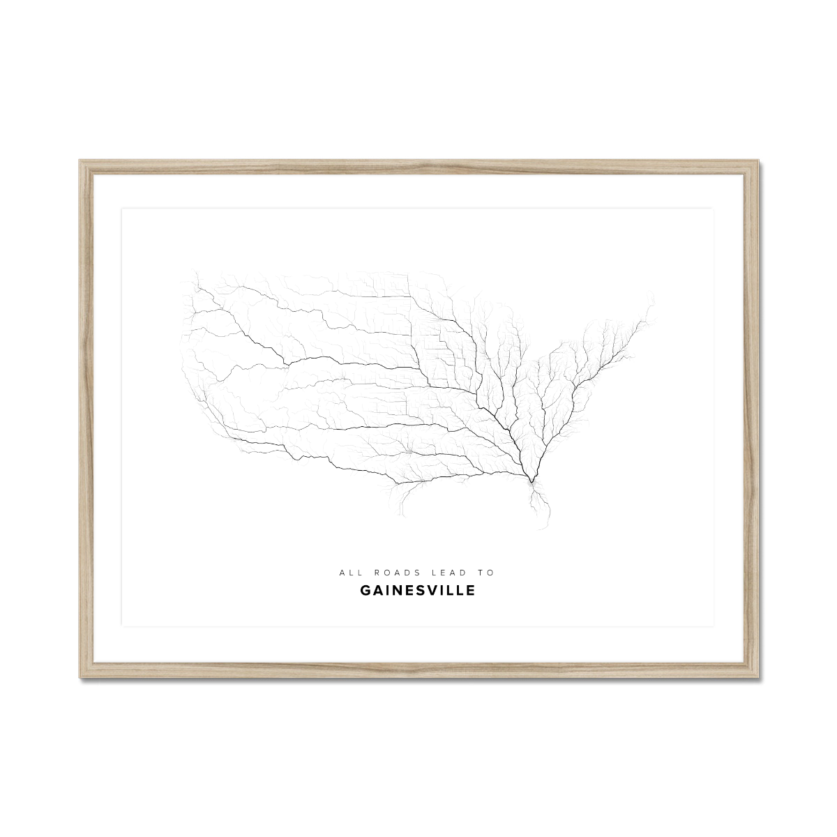All roads lead to Gainesville (United States of America) Fine Art Map Print