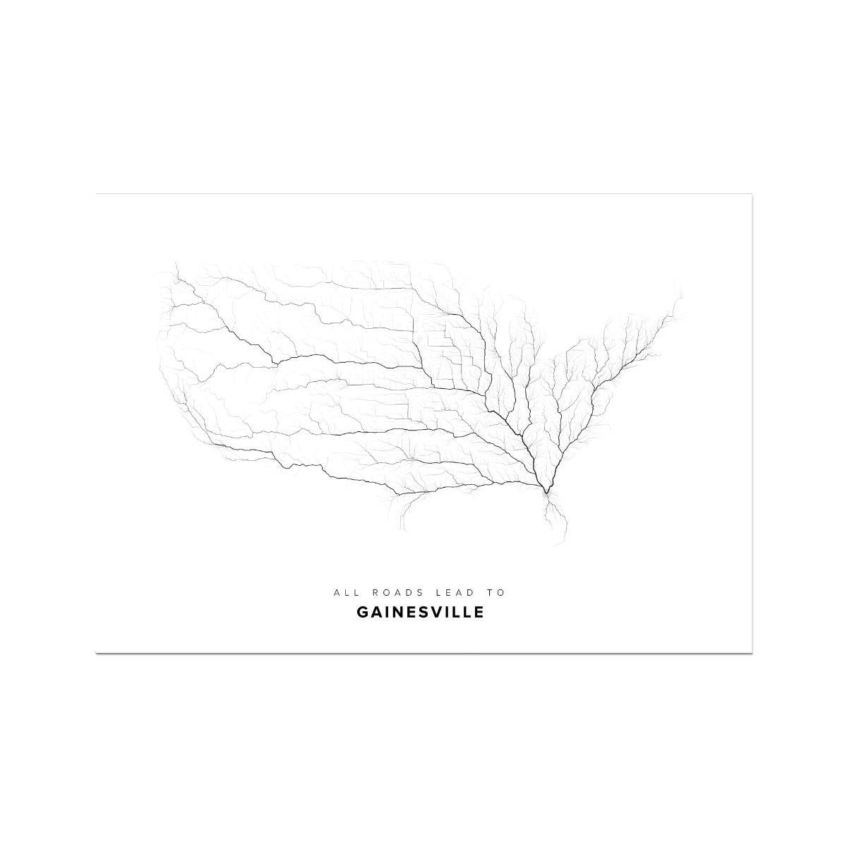 All roads lead to Gainesville (United States of America) Fine Art Map Print