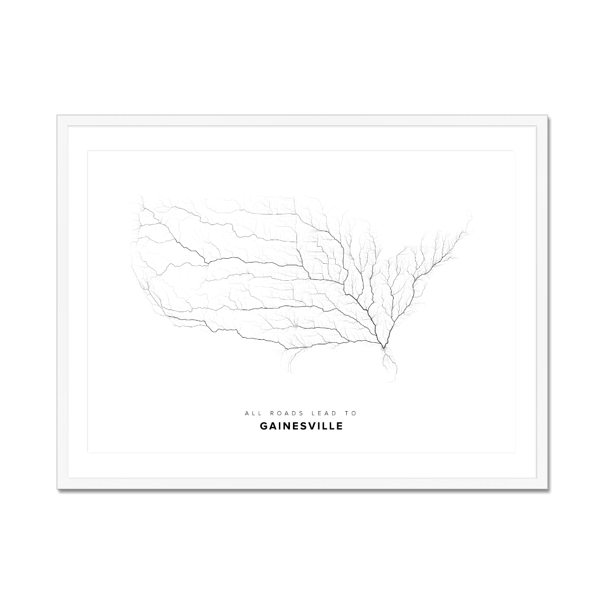 All roads lead to Gainesville (United States of America) Fine Art Map Print
