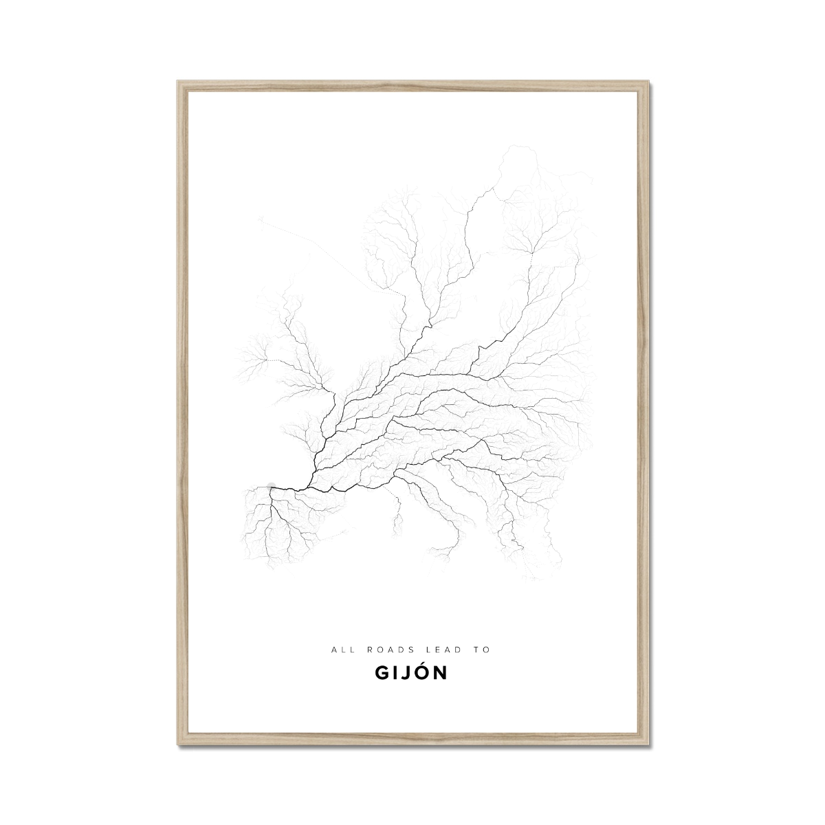 All roads lead to Gijón (Spain) Fine Art Map Print