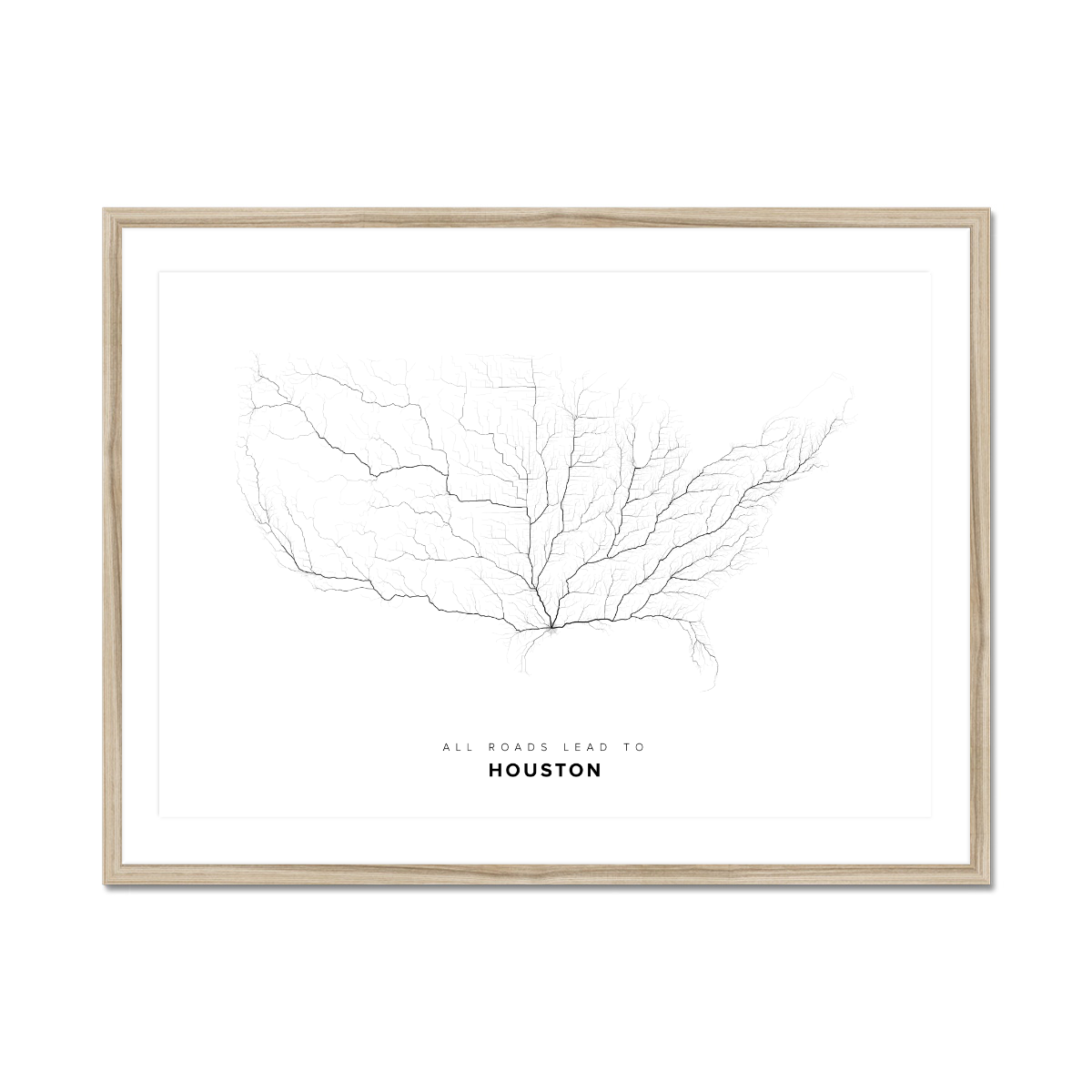 All roads lead to Houston (United States of America) Fine Art Map Print