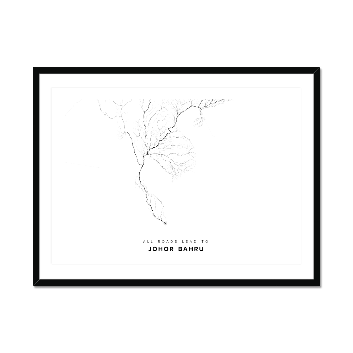 All roads lead to Johor Bahru (Malaysia) Fine Art Map Print