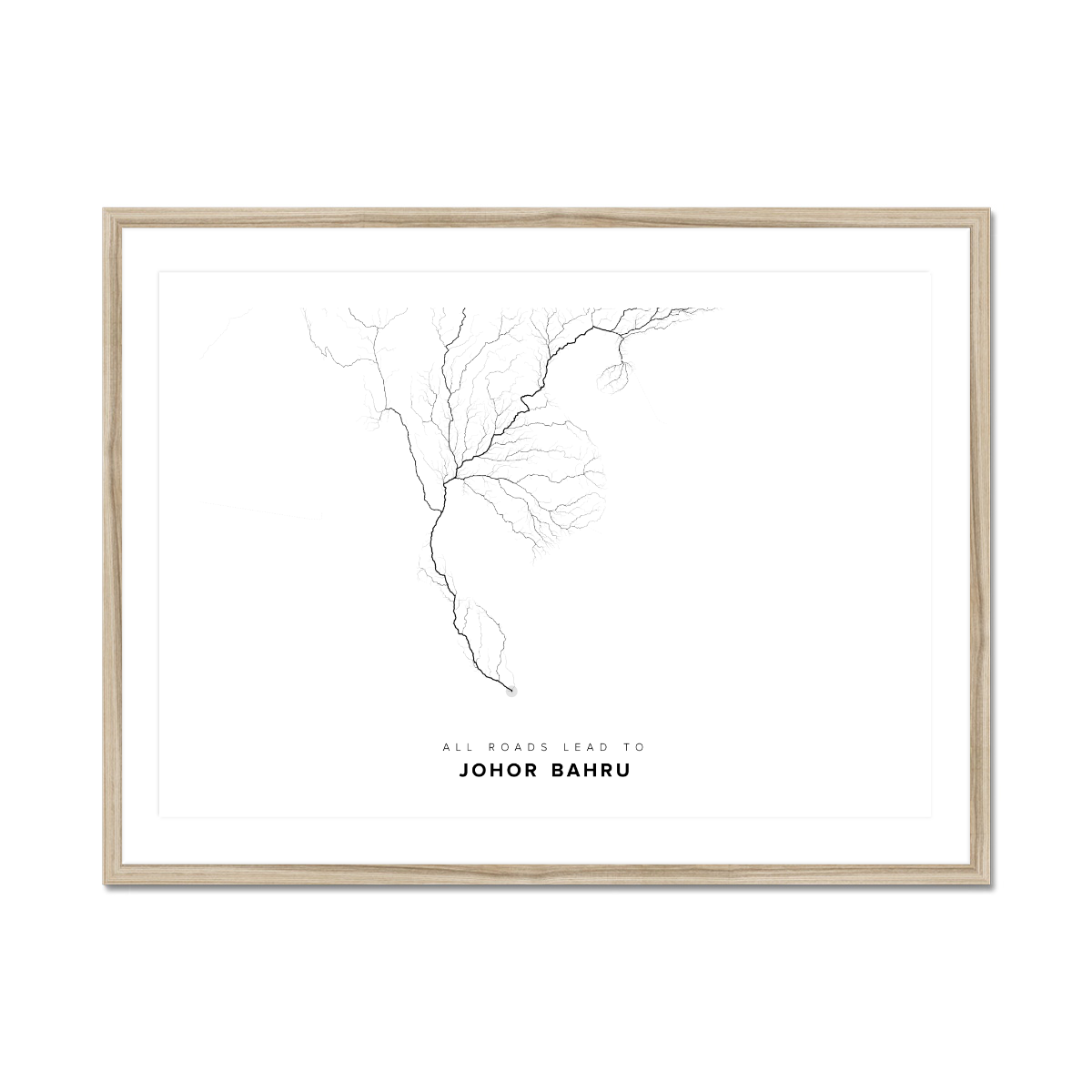 All roads lead to Johor Bahru (Malaysia) Fine Art Map Print