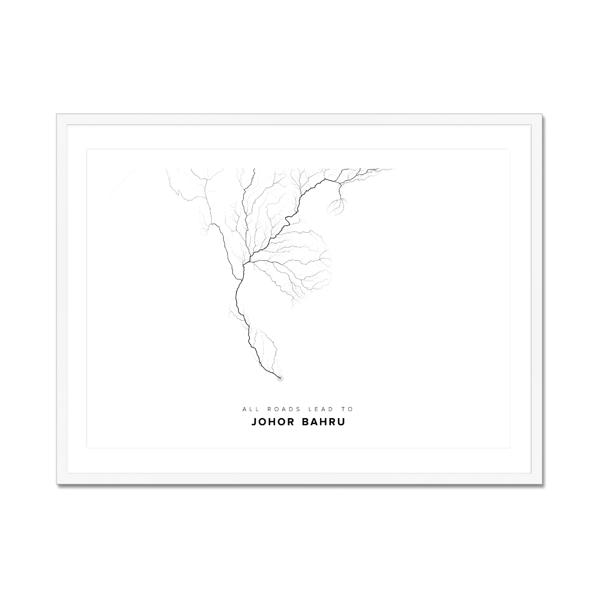 All roads lead to Johor Bahru (Malaysia) Fine Art Map Print