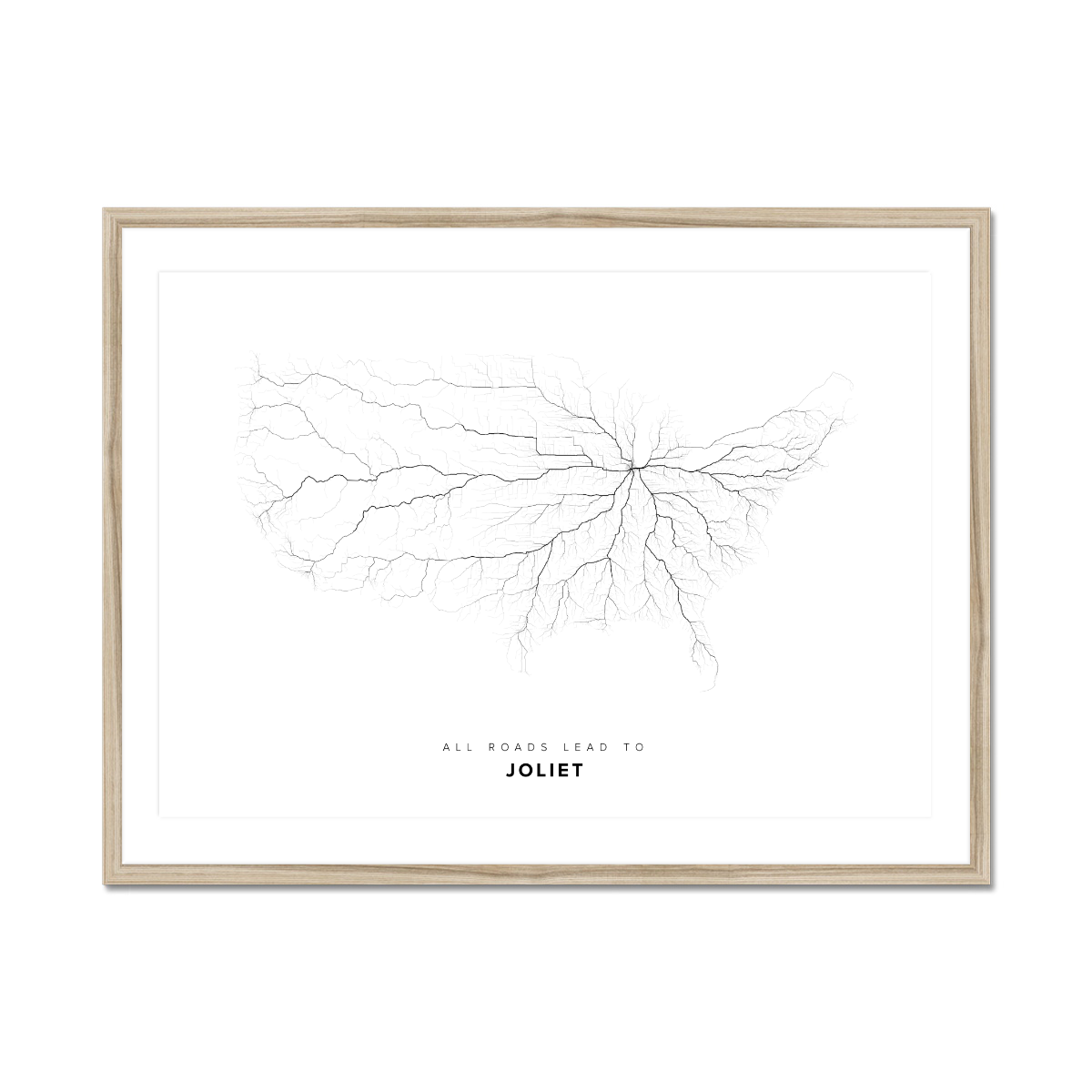 All roads lead to Joliet (United States of America) Fine Art Map Print