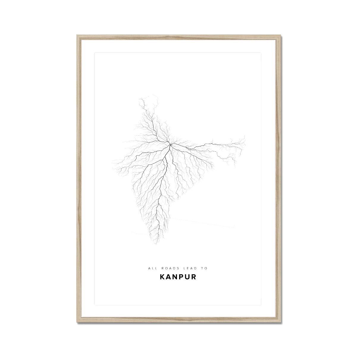 All roads lead to Kanpur (India) Fine Art Map Print