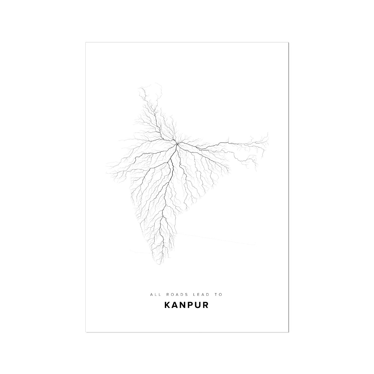 All roads lead to Kanpur (India) Fine Art Map Print