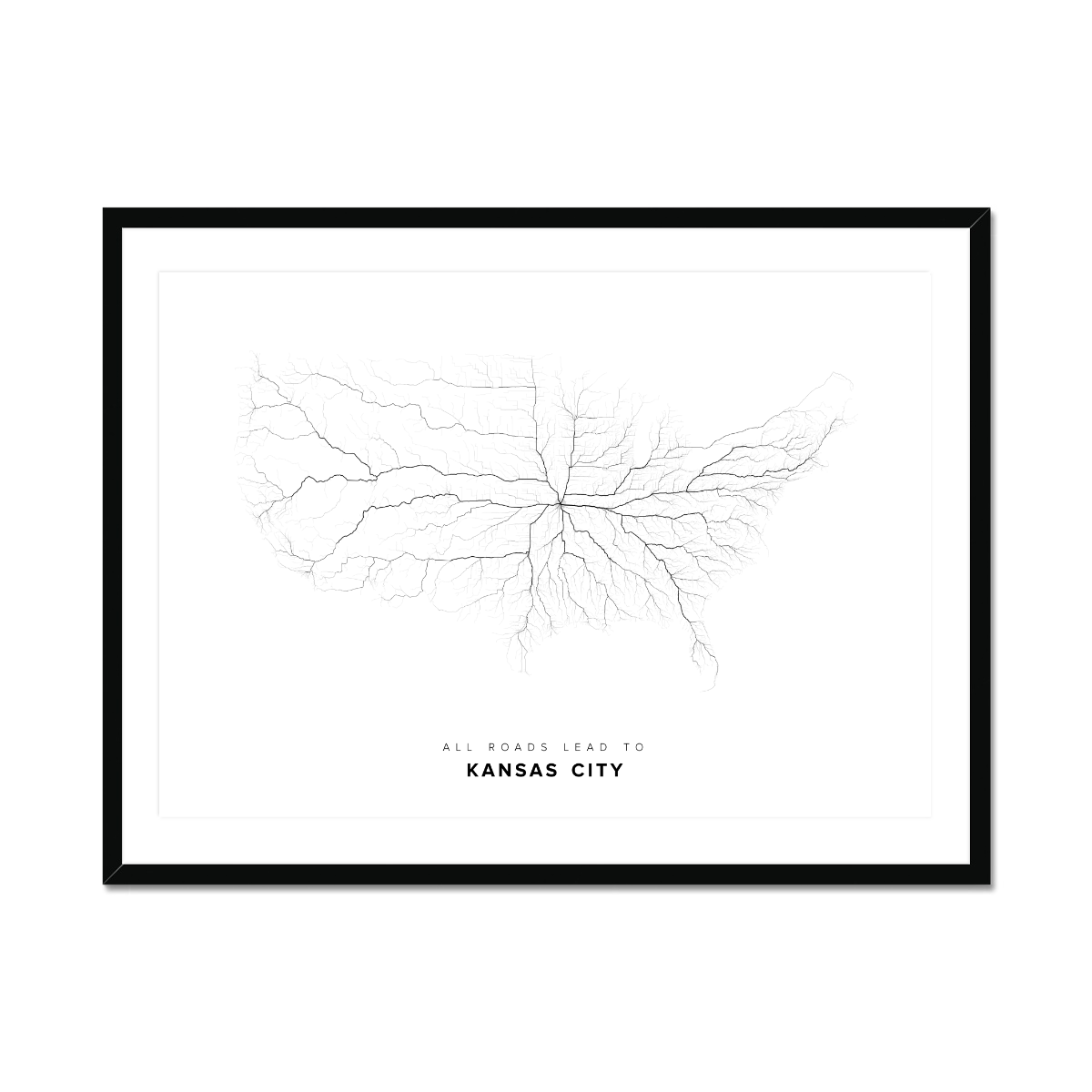 All roads lead to Kansas City (United States of America) Fine Art Map Print