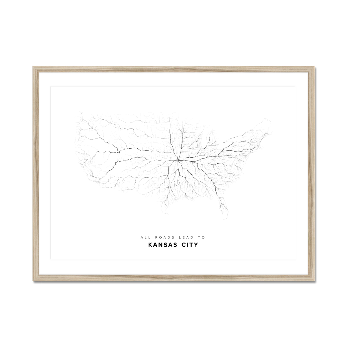 All roads lead to Kansas City (United States of America) Fine Art Map Print
