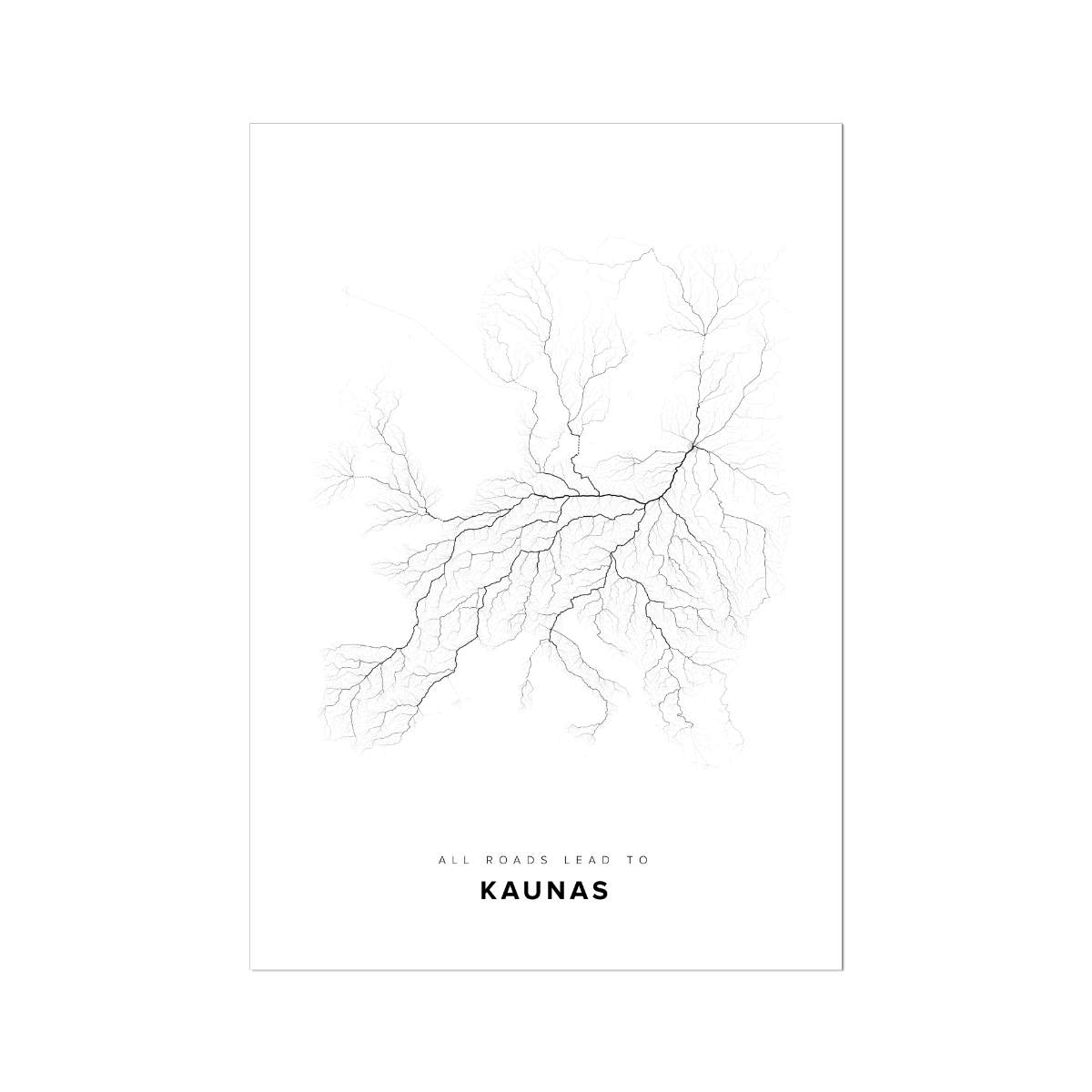 All roads lead to Kaunas (Lithuania) Fine Art Map Print