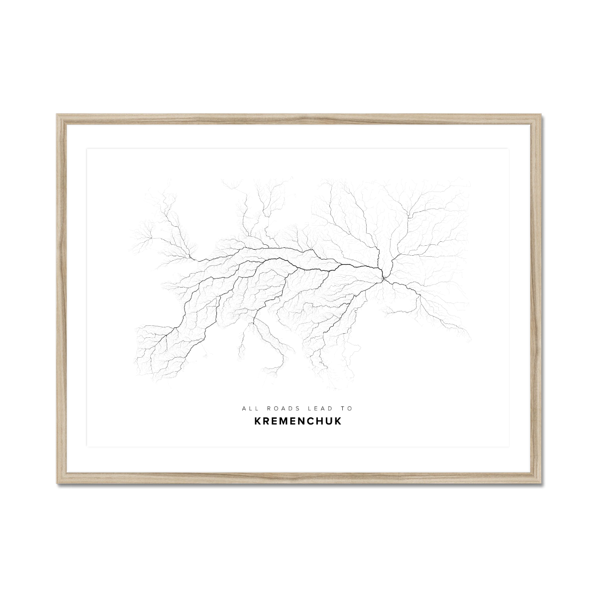 All roads lead to Kremenchuk (Ukraine) Fine Art Map Print