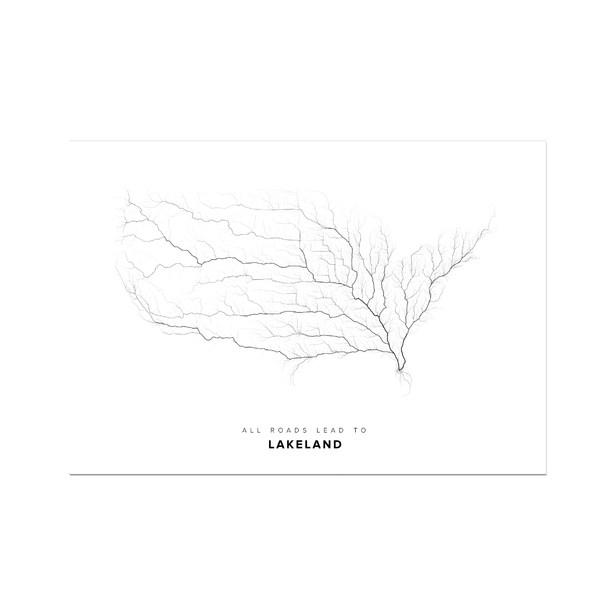 All roads lead to Lakeland (United States of America) Fine Art Map Print