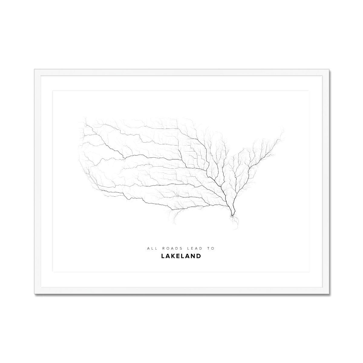 All roads lead to Lakeland (United States of America) Fine Art Map Print