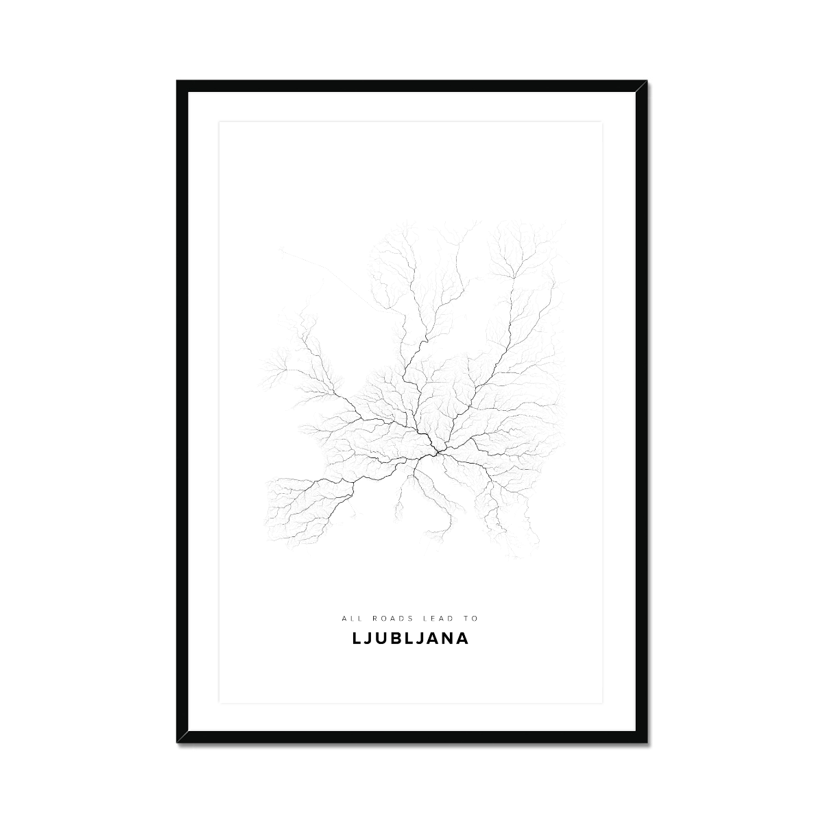 All roads lead to Ljubljana (Slovenia) Fine Art Map Print