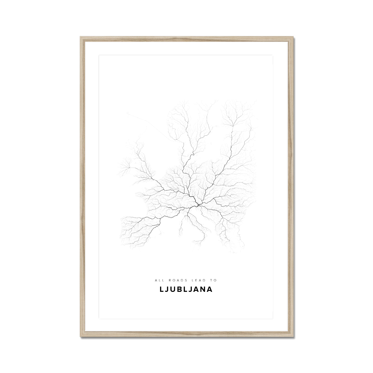 All roads lead to Ljubljana (Slovenia) Fine Art Map Print