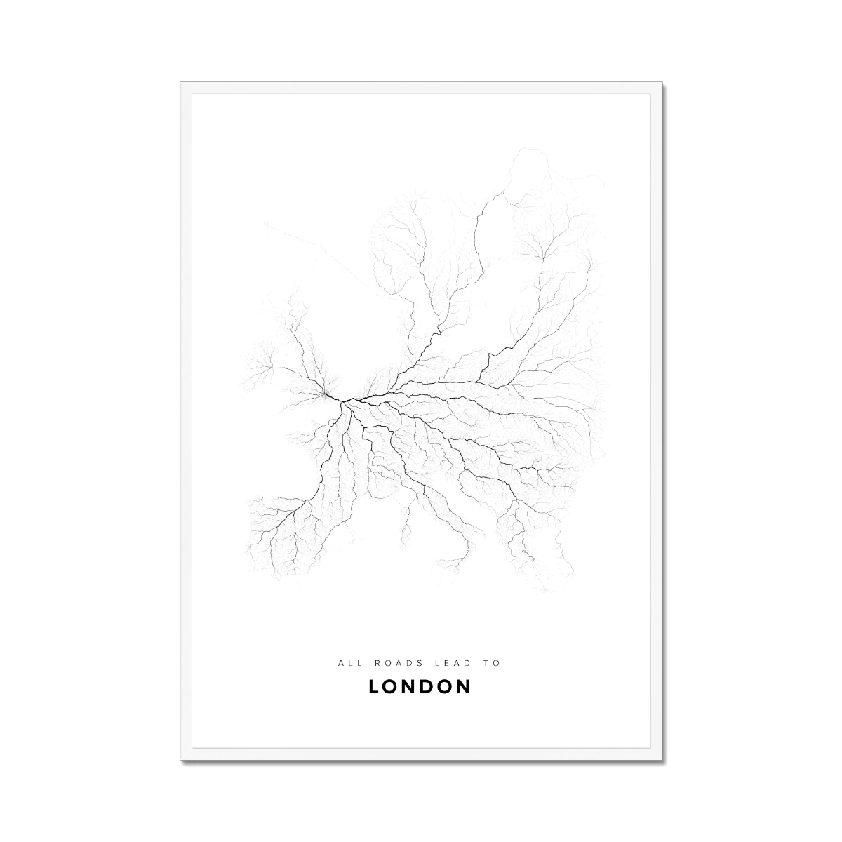 All roads lead to London (United Kingdom of Great Britain and Northern Ireland) Fine Art Map Print