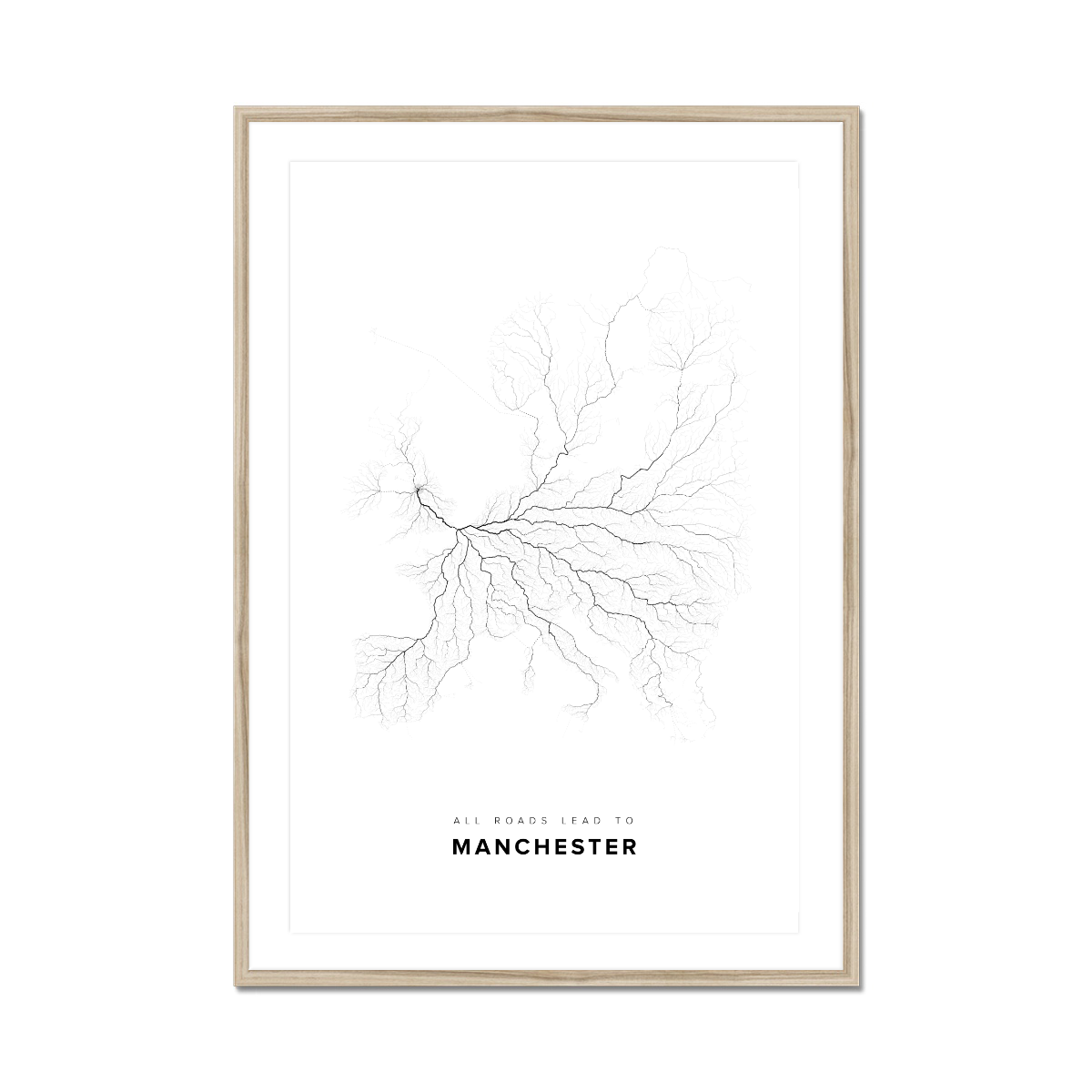 All roads lead to Manchester (United Kingdom of Great Britain and Northern Ireland) Fine Art Map Print