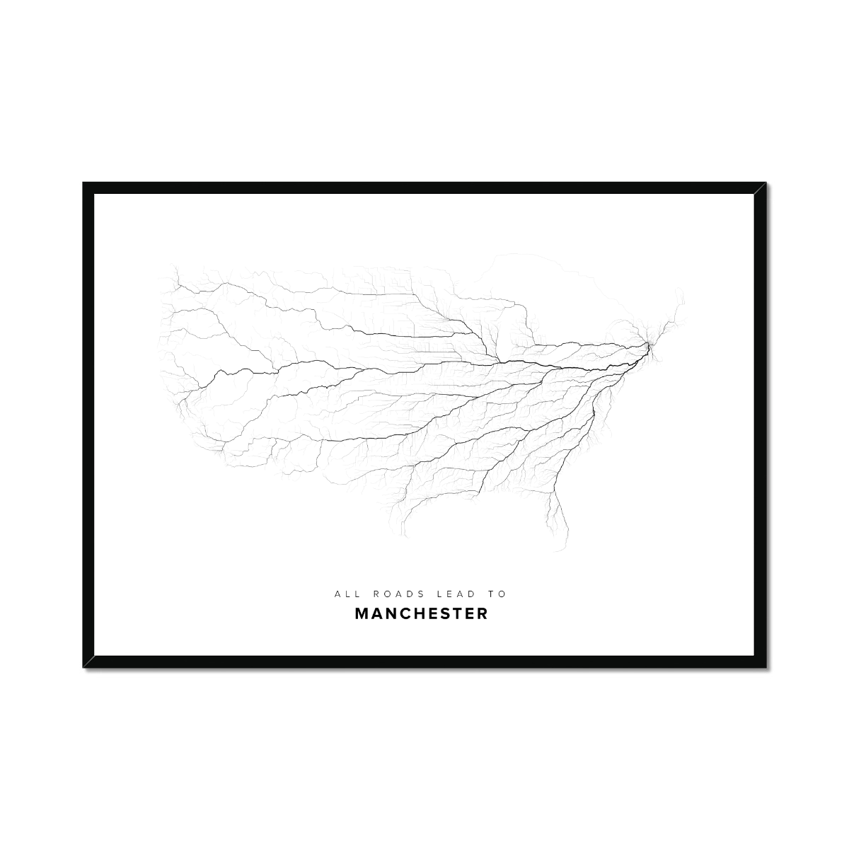All roads lead to Manchester (United States of America) Fine Art Map Print