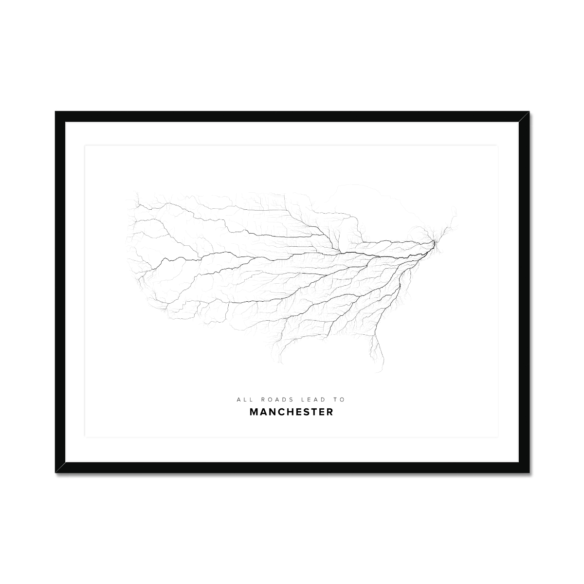All roads lead to Manchester (United States of America) Fine Art Map Print