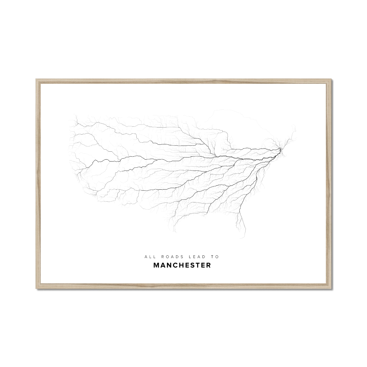 All roads lead to Manchester (United States of America) Fine Art Map Print