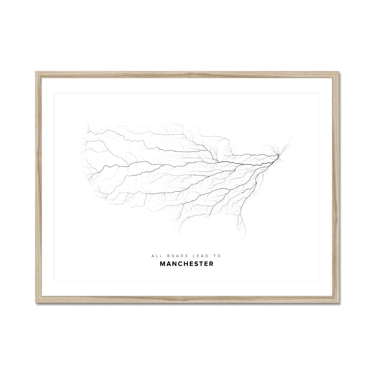All roads lead to Manchester (United States of America) Fine Art Map Print