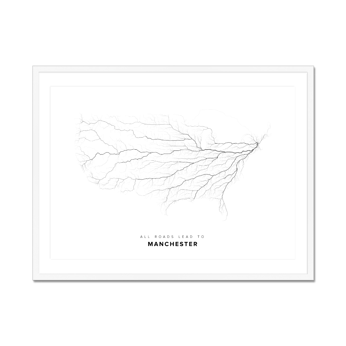 All roads lead to Manchester (United States of America) Fine Art Map Print