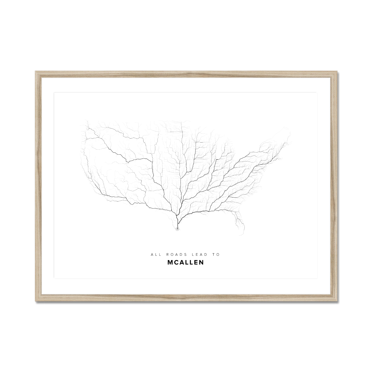 All roads lead to McAllen (United States of America) Fine Art Map Print