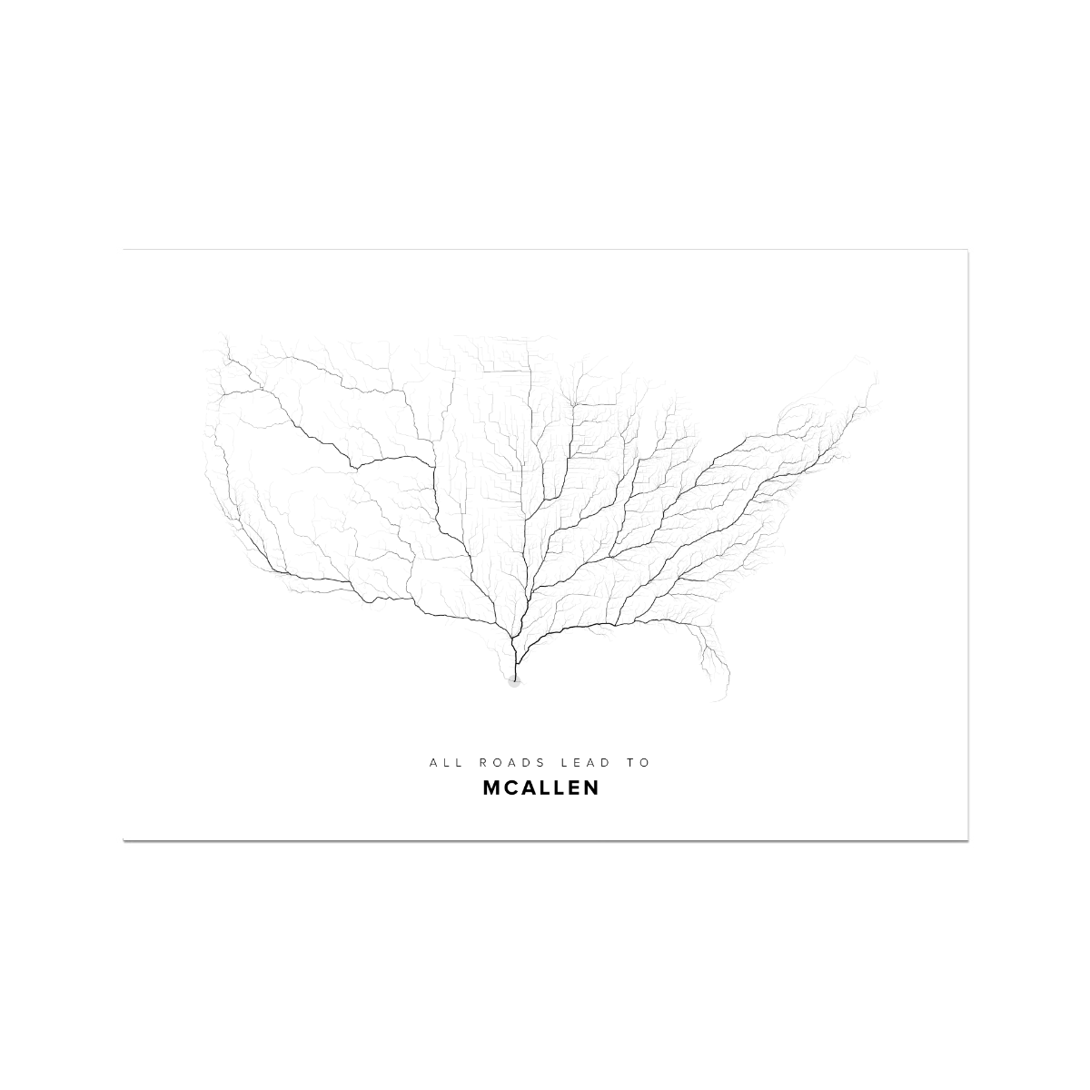All roads lead to McAllen (United States of America) Fine Art Map Print