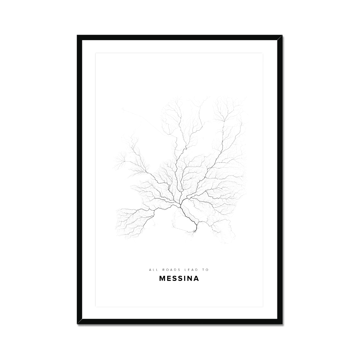 All roads lead to Messina (Italy) Fine Art Map Print