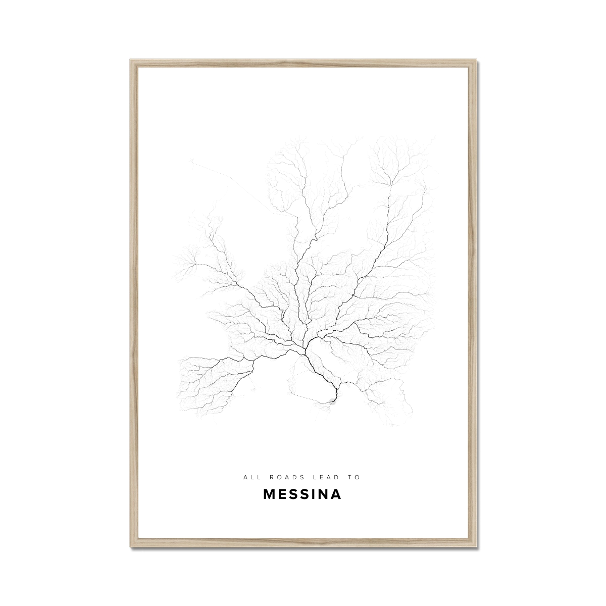 All roads lead to Messina (Italy) Fine Art Map Print