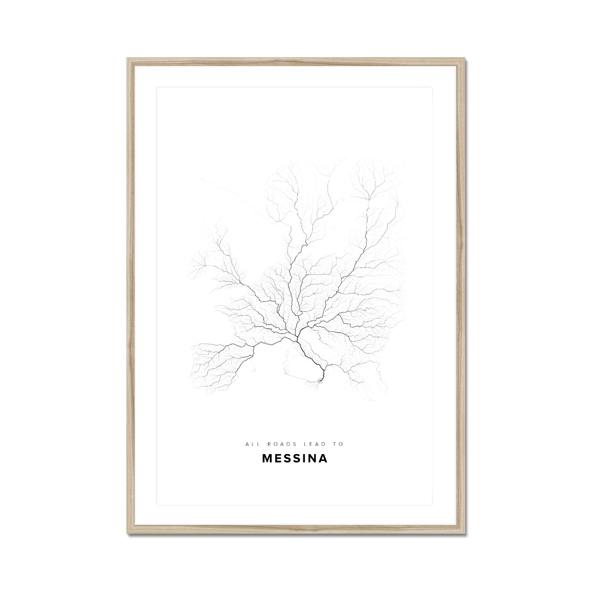 All roads lead to Messina (Italy) Fine Art Map Print