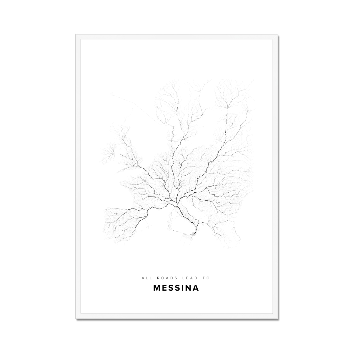 All roads lead to Messina (Italy) Fine Art Map Print