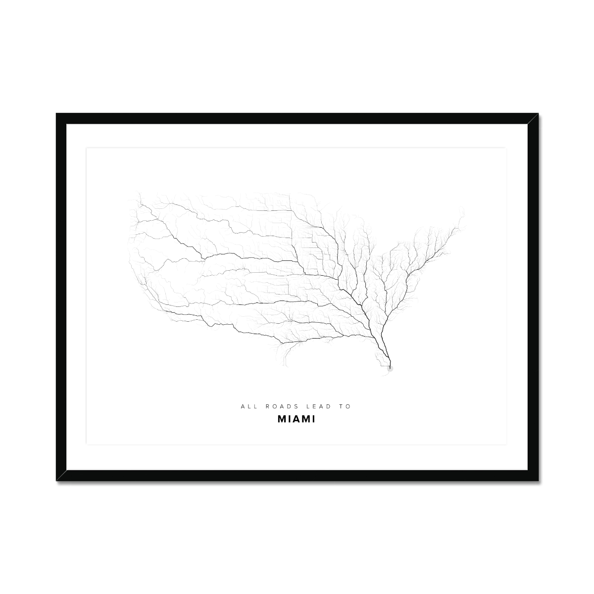 All roads lead to Miami (United States of America) Fine Art Map Print