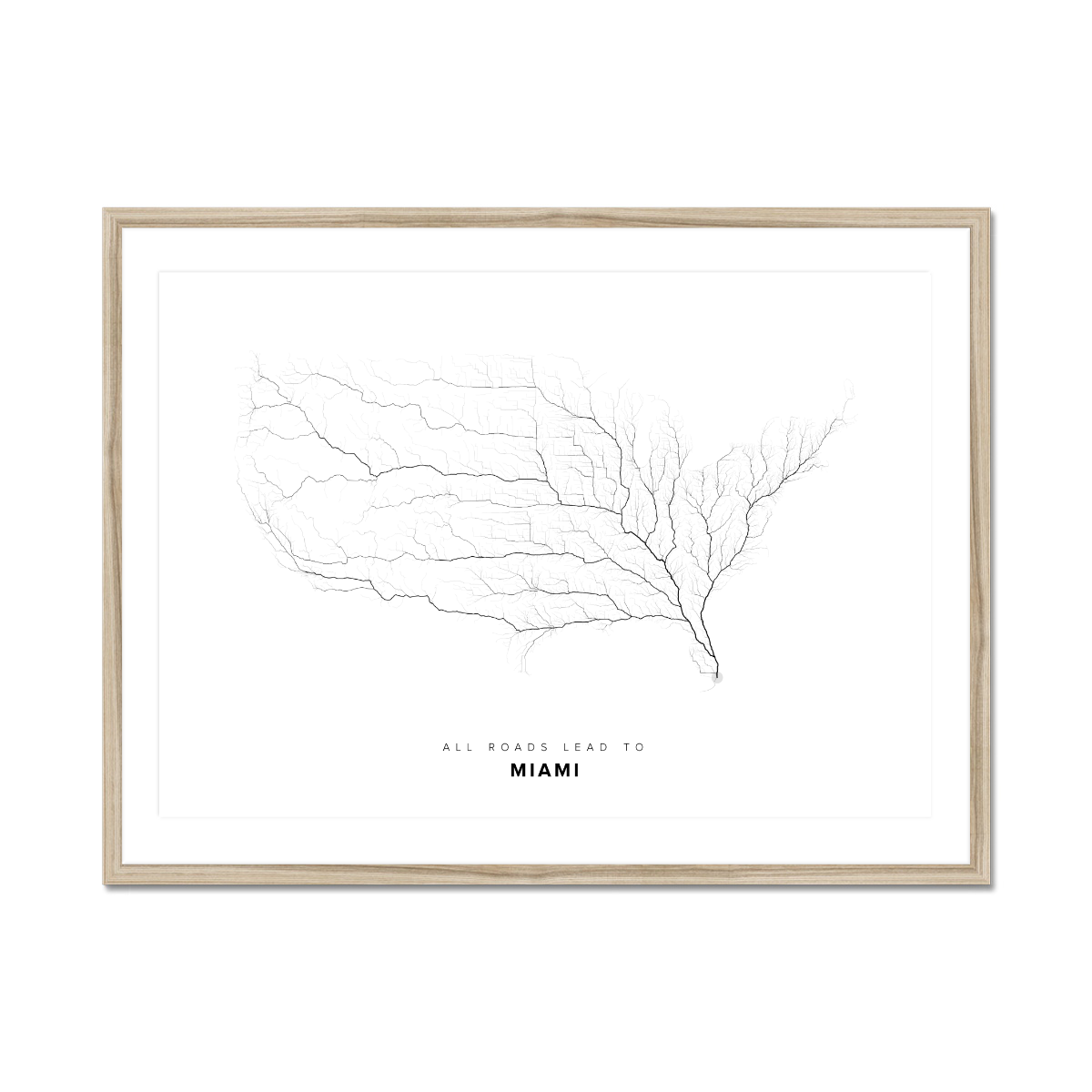All roads lead to Miami (United States of America) Fine Art Map Print