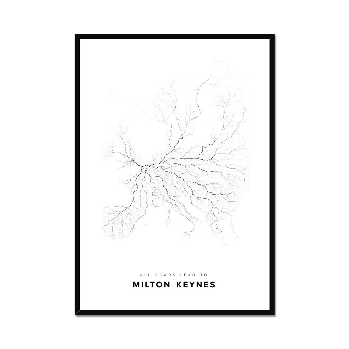 All roads lead to Milton Keynes (United Kingdom of Great Britain and Northern Ireland) Fine Art Map Print