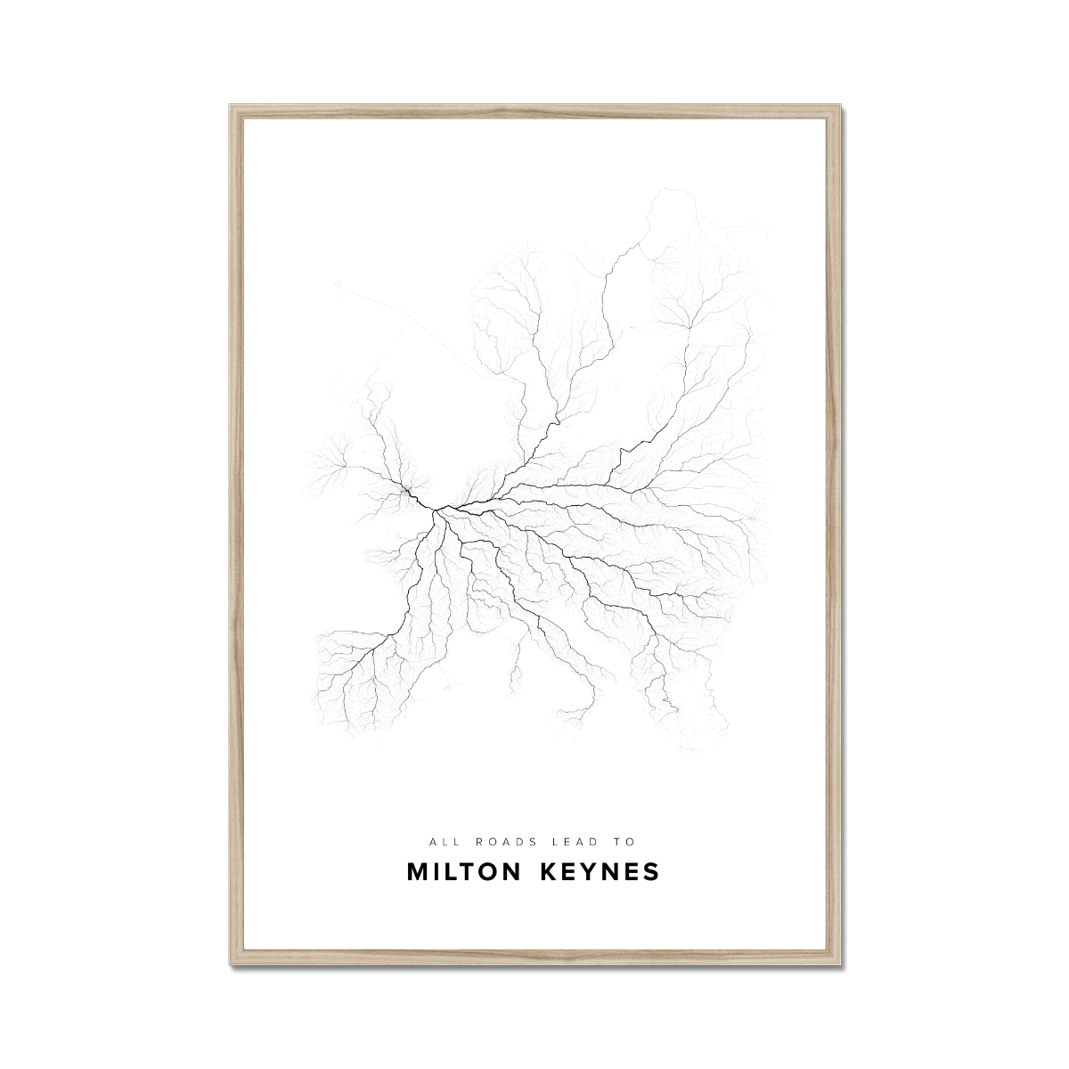 All roads lead to Milton Keynes (United Kingdom of Great Britain and Northern Ireland) Fine Art Map Print