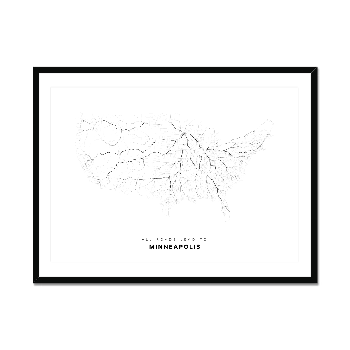 All roads lead to Minneapolis (United States of America) Fine Art Map Print