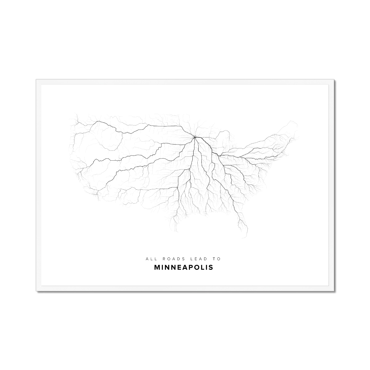 All roads lead to Minneapolis (United States of America) Fine Art Map Print