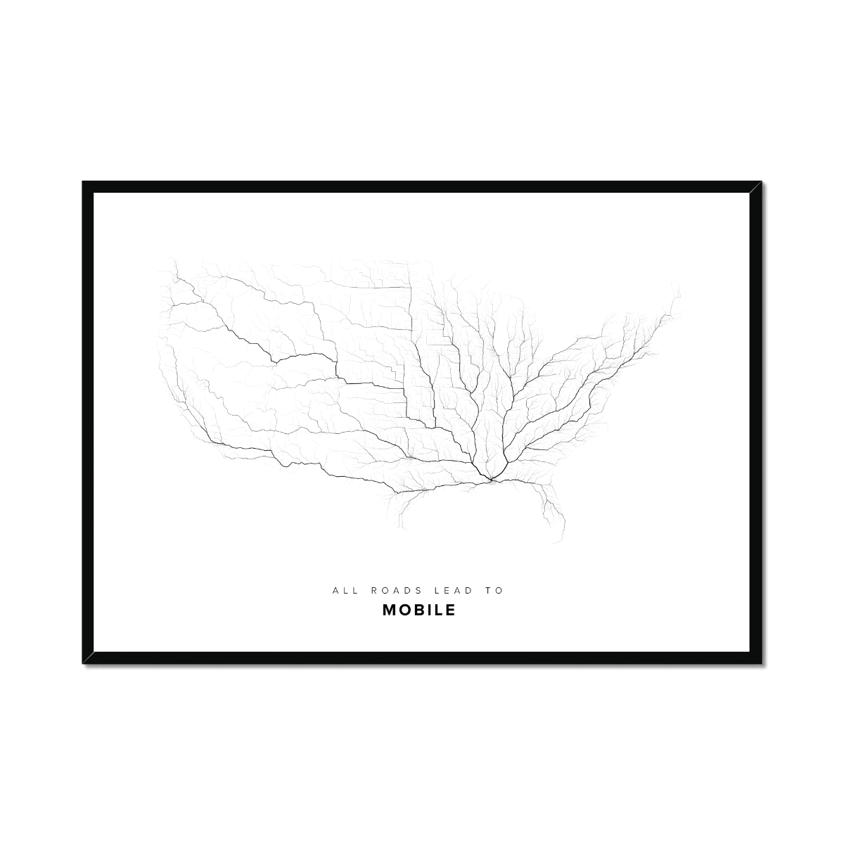 All roads lead to Mobile (United States of America) Fine Art Map Print