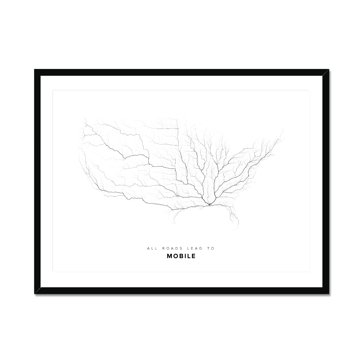 All roads lead to Mobile (United States of America) Fine Art Map Print