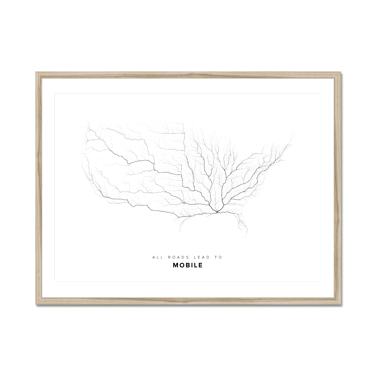 All roads lead to Mobile (United States of America) Fine Art Map Print