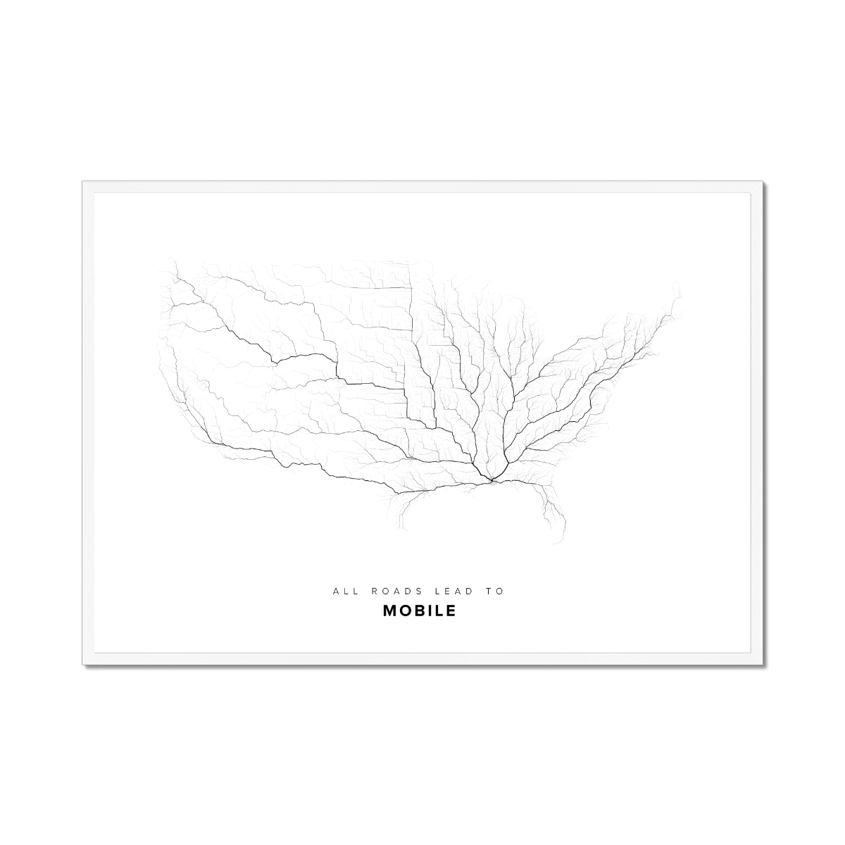 All roads lead to Mobile (United States of America) Fine Art Map Print
