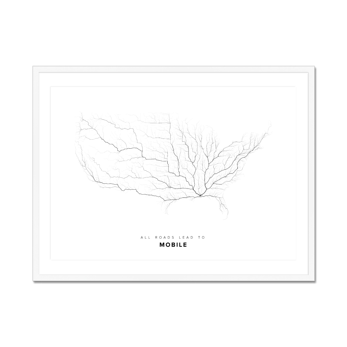 All roads lead to Mobile (United States of America) Fine Art Map Print