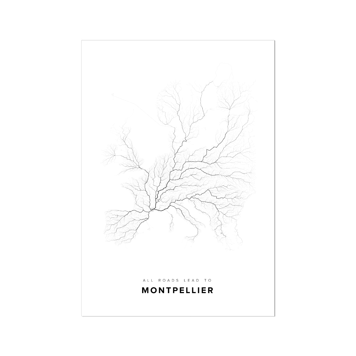 All roads lead to Montpellier (France) Fine Art Map Print