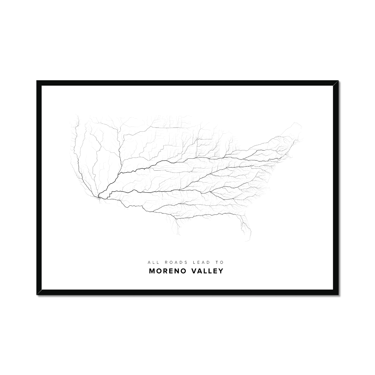 All roads lead to Moreno Valley (United States of America) Fine Art Map Print
