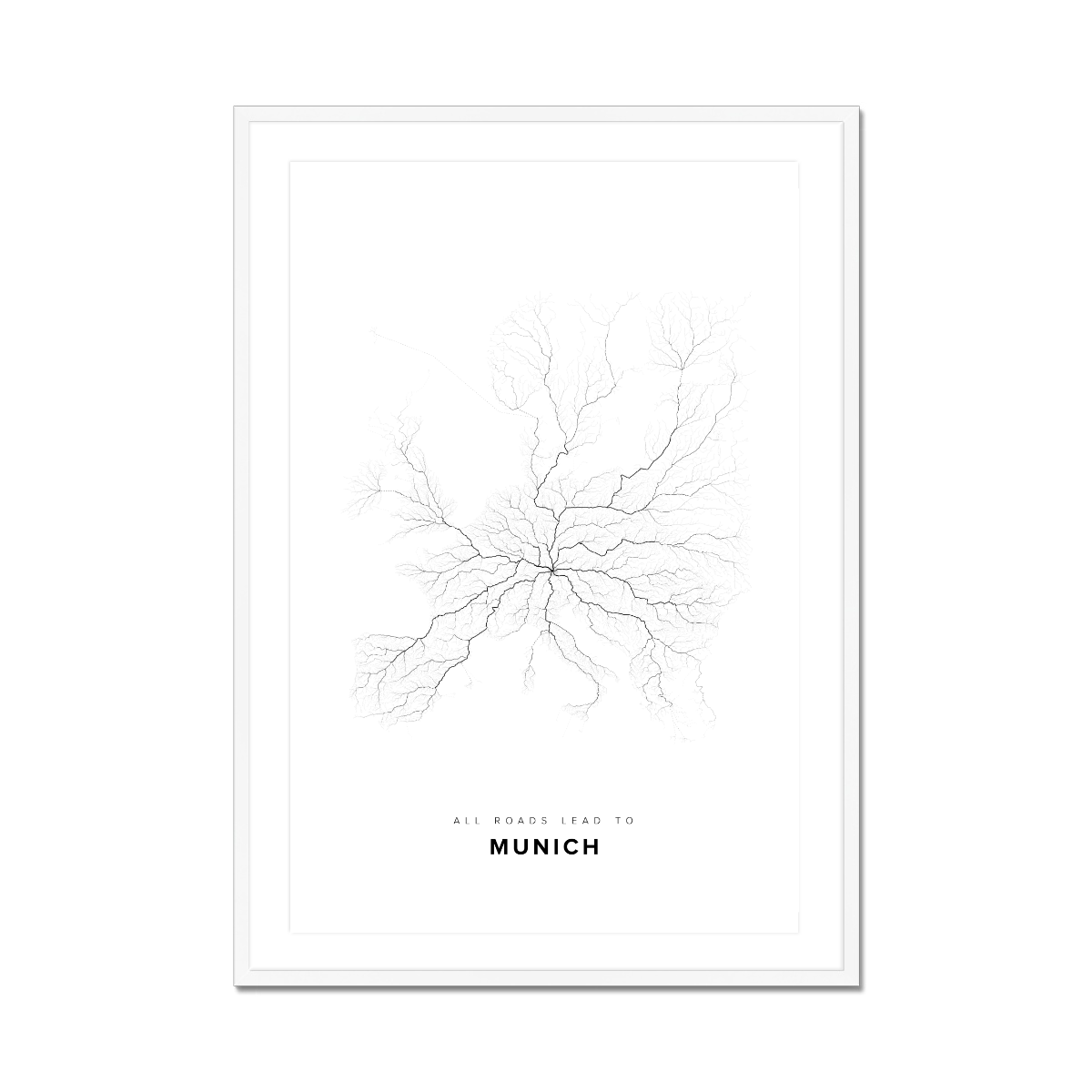 All roads lead to Munich (Germany) Fine Art Map Print