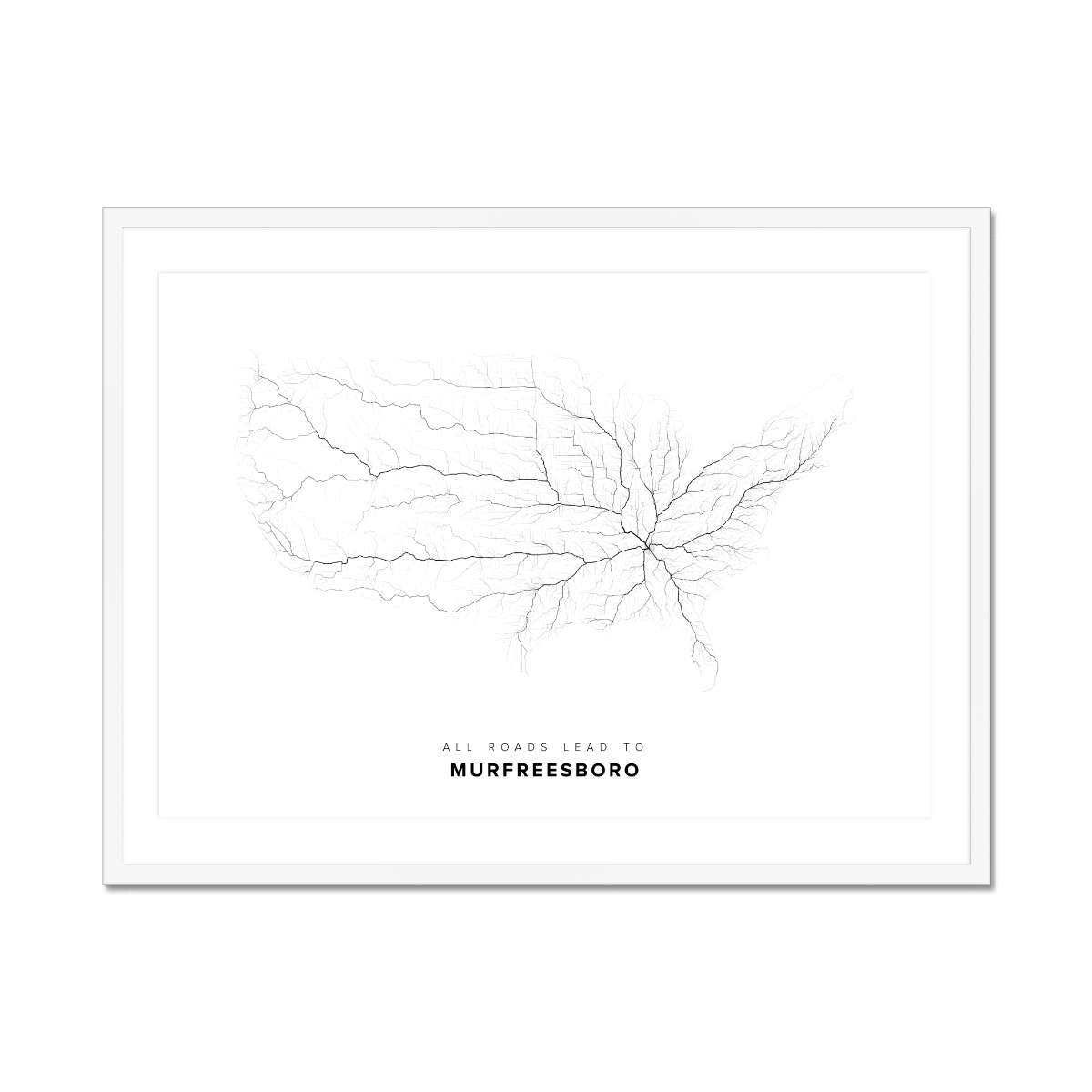 All roads lead to Murfreesboro (United States of America) Fine Art Map Print