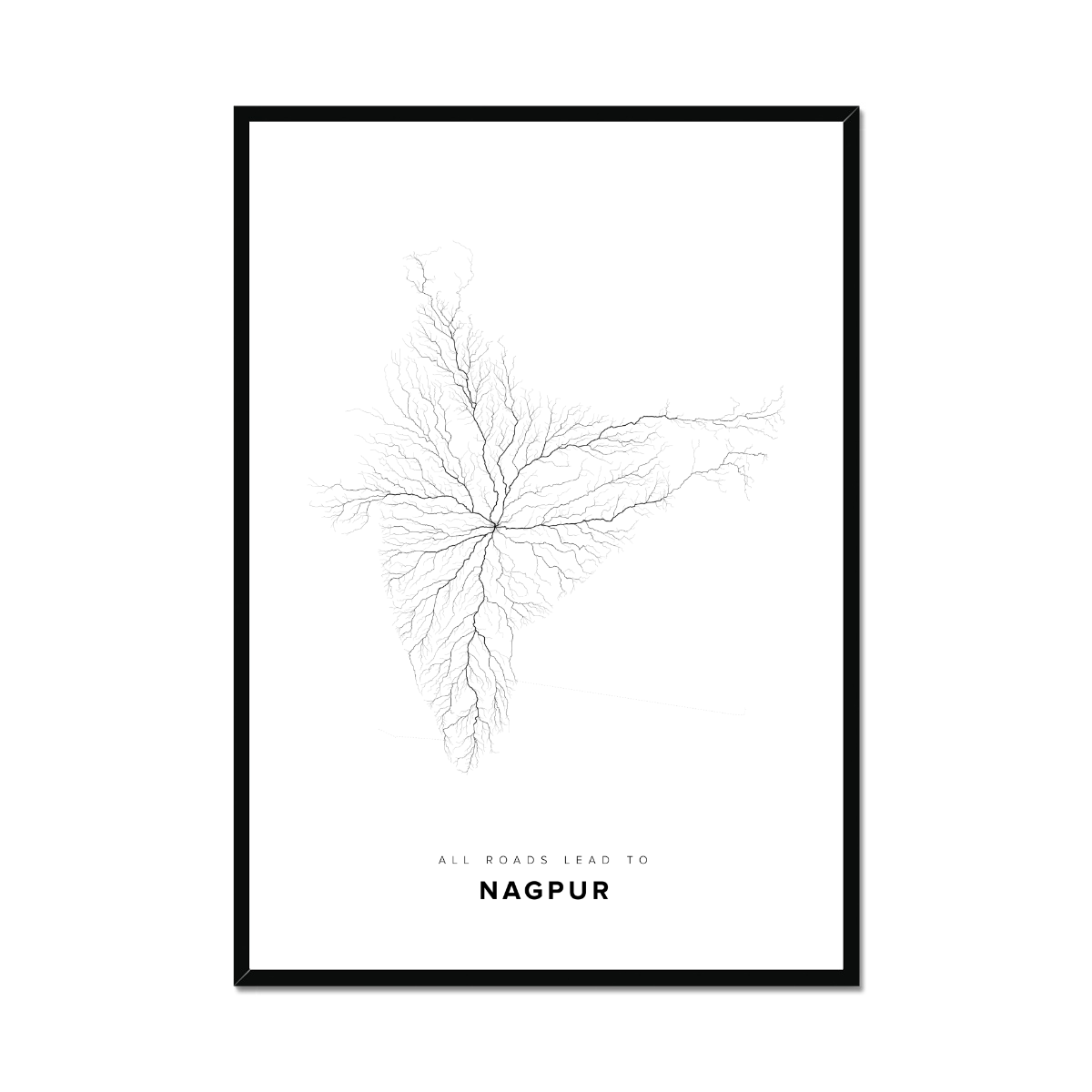 All roads lead to Nagpur (India) Fine Art Map Print